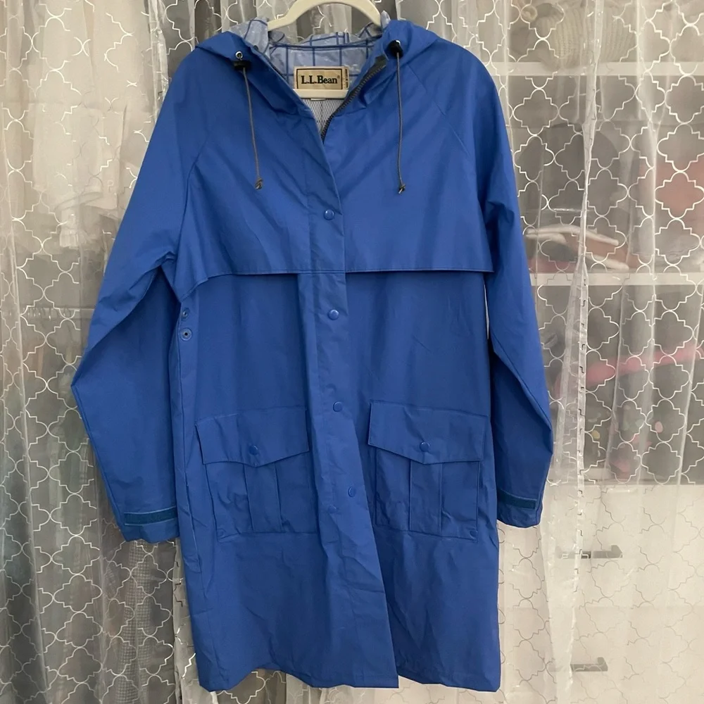 L.L. Bean Women’s Classic Long Raincoat Large Blue - Picture 1 of 7